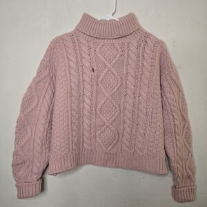 Vintage Laura Ashley Wool Cable Knit Turtleneck Women's Size S/M Pink Scotland